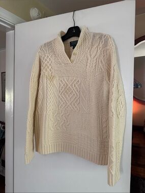 Polo by Ralph Lauren Cream Cable-Knit Turtleneck Sweater